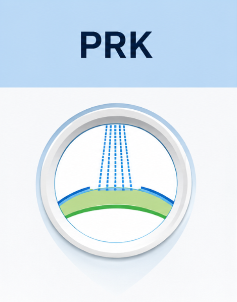 Illustration of PRK laser eye surgery: the laser reshaping the corneal surface directly